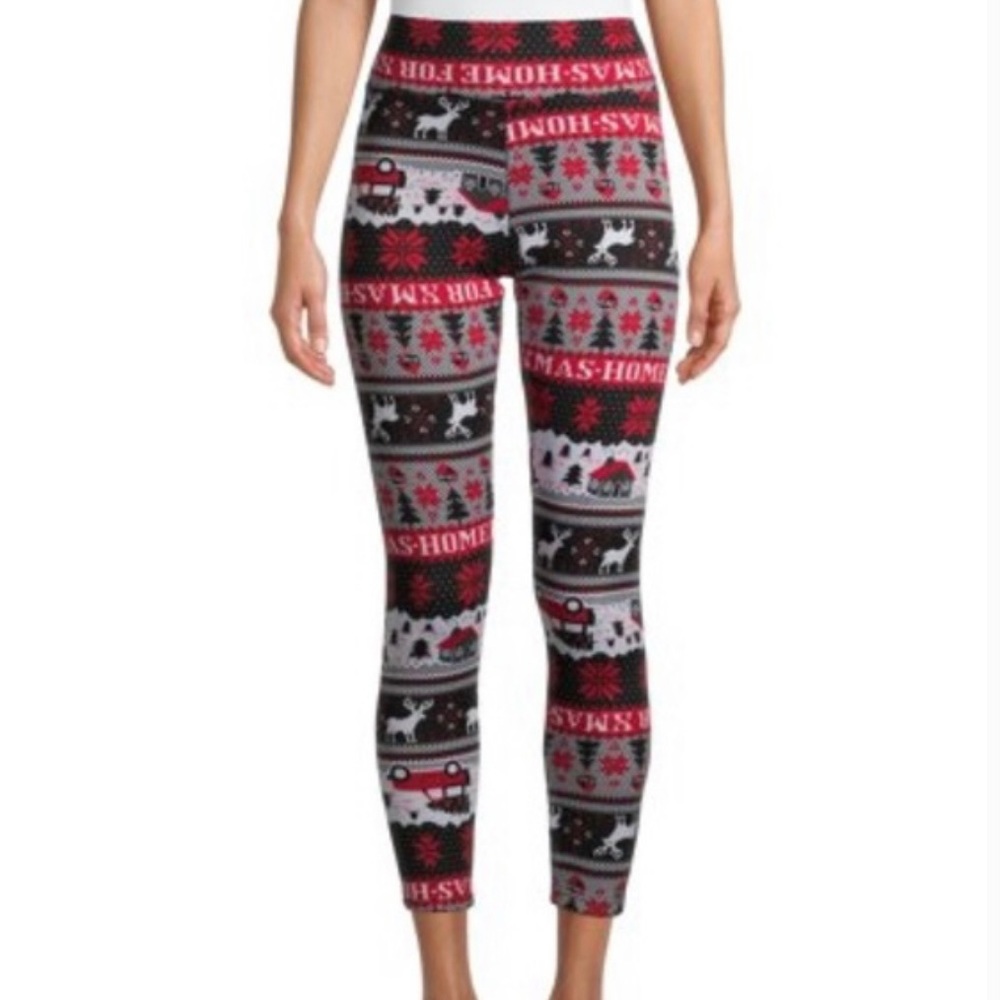 NWT Holiday High Waist Faux Fur Lined Leggings Red White Black Jeep Reindeer 3X